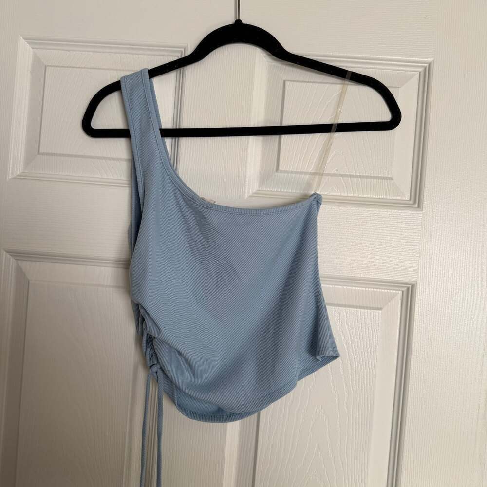 Peach Love California Blue One Shoulder Ruffled Top Size Large - Picture 3 of 6
